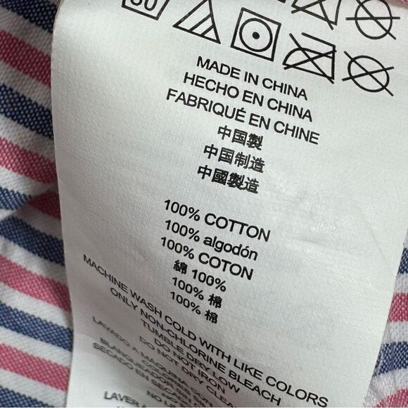 Michael Kors Seersucker Stripe Button Up Shirt Red White Blue Small Short Sleeve - Picture 9 of 11